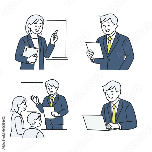 ビジネスシーンで働く会社員のイラストセット