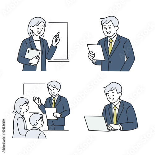 ビジネスシーンで働く会社員のイラストセット