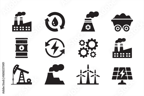 Industrial, Energy, and Pollution Icons for Environmental Impact