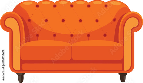 Vibrant orange tufted sofa vector