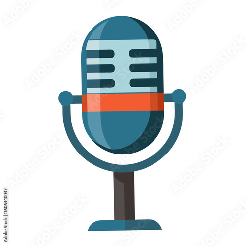 Retro Microphone Illustration with Blue and Orange Colors on a White Background