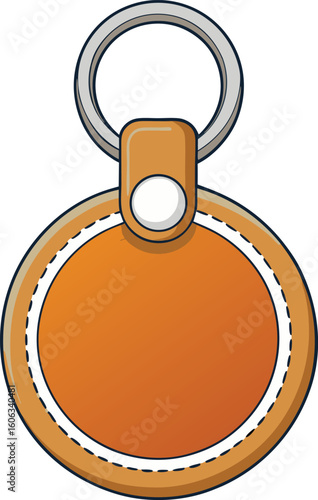Leather round keychain tag with metal ring