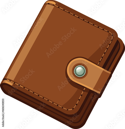 Brown leather wallet with snap closure vector
