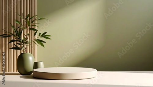 Matte Olive Beige Surface with Subtle Natural Shadow for Product Display 