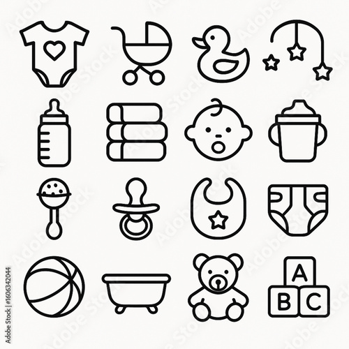 Baby and Newborn Essentials icons set