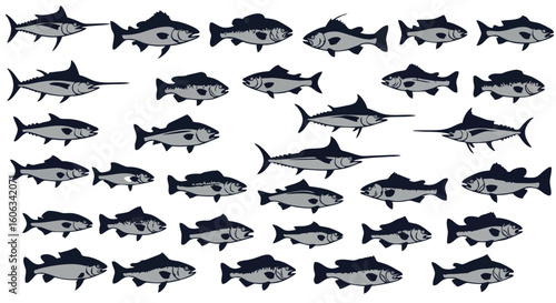 Kumpulan Ilustrasi Vektor Siluet Ikan – Berbagai Ikon Spesies