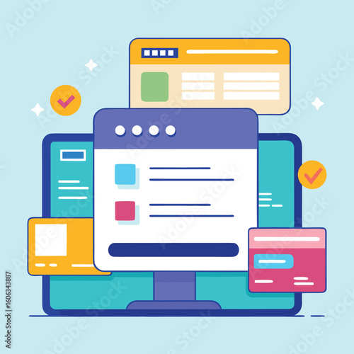 Colorful digital interface with data entry and confirmation online form credit card