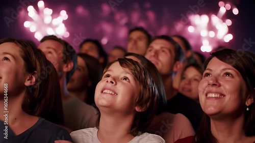 Crowd watching fireworks display.