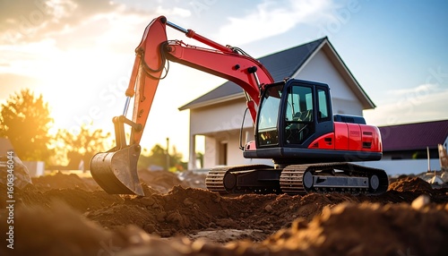 Excavator digs foundation of new home