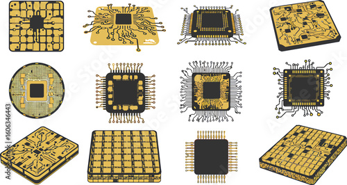 Integrated Circuit Silhouettes on White