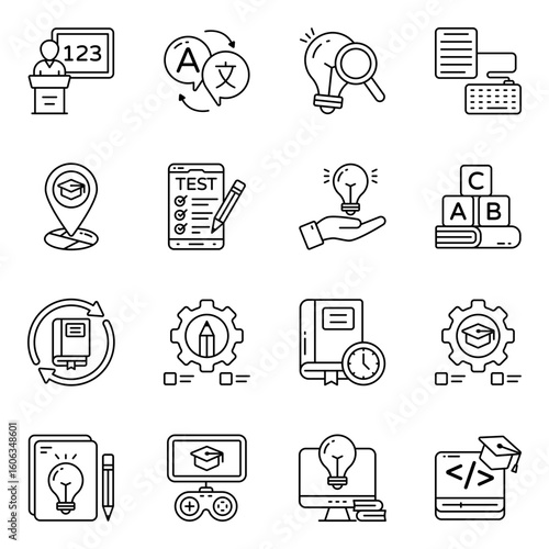 Set of Online Education Linear Icons

