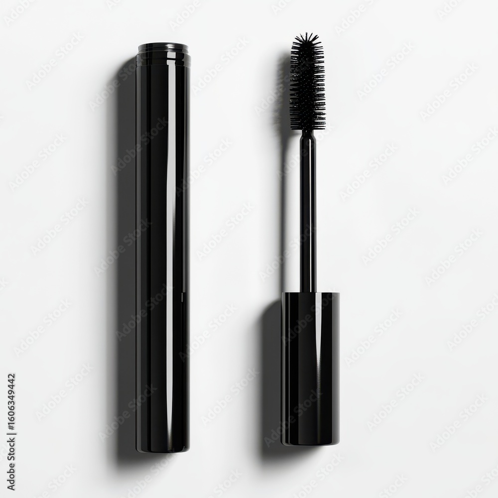 Obraz premium Black mascara tube and wand isolated on white background