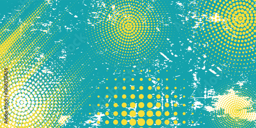 Green halftone gradient pattern dots texture with tech digital background. Pop art comic dots, modern, vector.