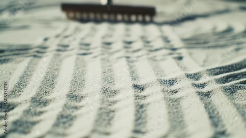 Wallpaper Mural Zen Garden Rake Creating Line Patterns On White Sand with Shadows And Sunlight Torontodigital.ca