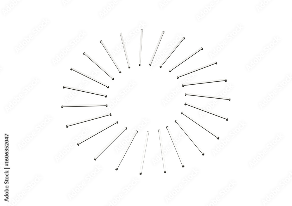 Obraz premium A circular arrangement of metal staple pins, creating a sleek geometric pattern. 3d illustration