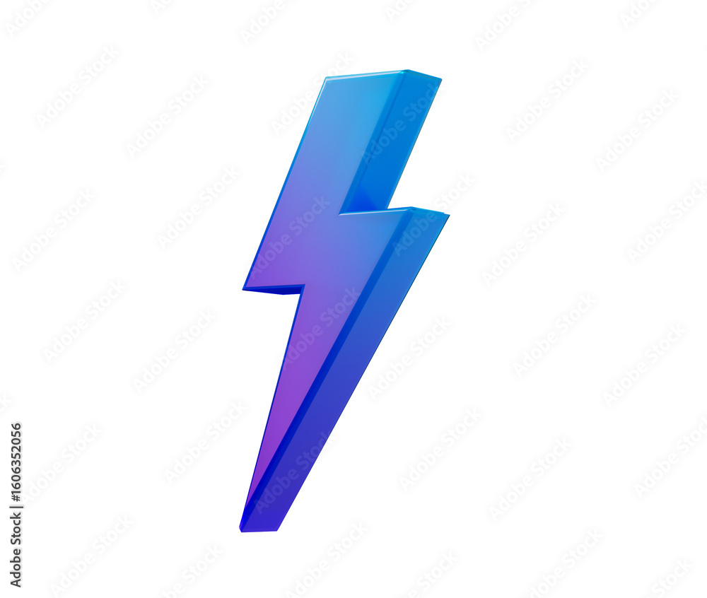 A glowing blue 3D lightning bolt icon with a sleek, modern and electrifying look. 3d illustration A glowing blue 3D lightning bolt icon with a sleek, modern and electrifying look. 3d illustration