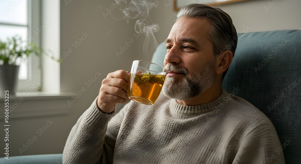 Fototapeta premium Senior Man Enjoying a Hot Drink