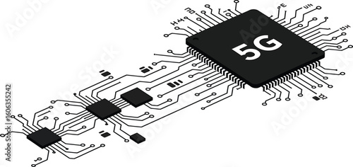 5G Modem Circuit Silhouettes and High-Speed Data Pathways