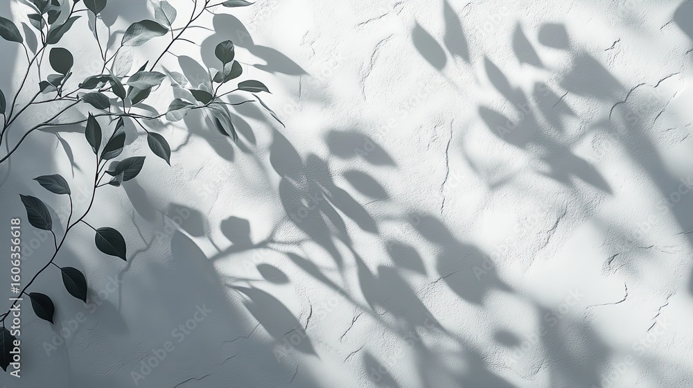 Organic shadow play over a textured white wall for a minimalist and calming background. Organic shadow play over a textured white wall for a minimalist and calming background.