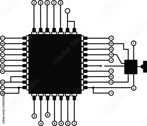 Microcontroller Pin Layout Vector Silhouette