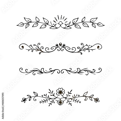 Collection of hand drawn golden text dividers. Calligraphic lines, vintage gold borders and wedding card breaks. Vector isolated flourish ink elements.
