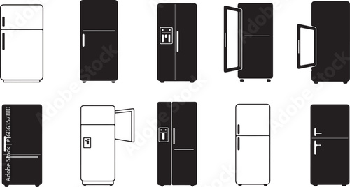 Diverse Fridge Collection An Array of Refrigerator Designs in Minimalist Black and White