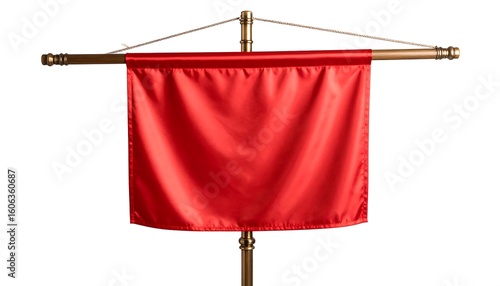 Red flag mounted on a gold-colored crossbar