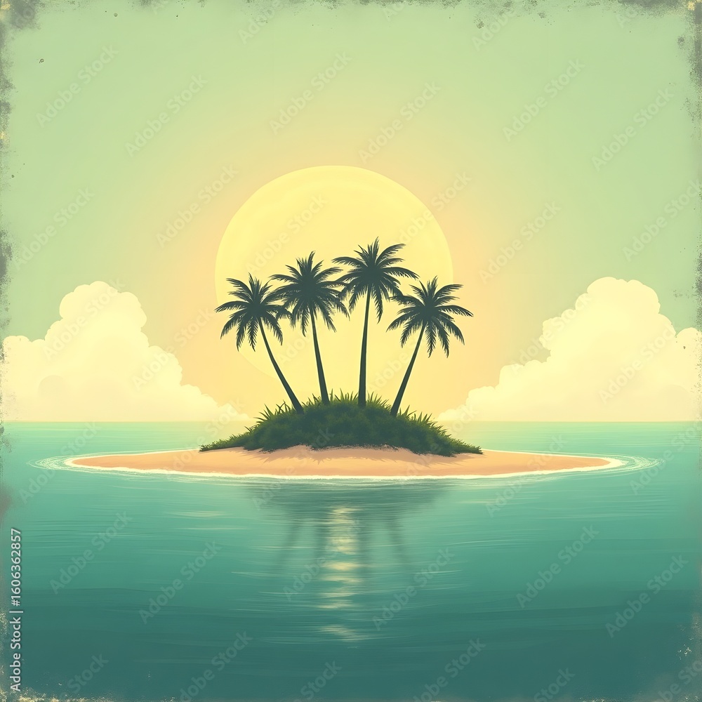 Obraz premium Beach, Ocean, Island, Sunset, Sunrise, Palm trees, Tropical, Summer, Vacation, Paradise