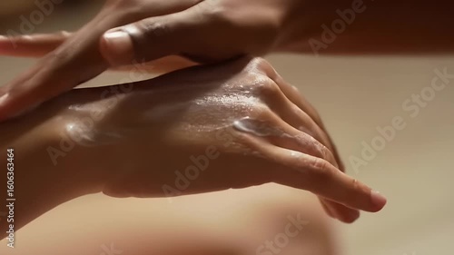 Wallpaper Mural Close up of Hands Applying Lotion for Skincare and Bodycare with Warm Lighting Torontodigital.ca