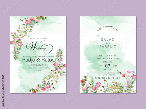 wild flowers wedding invitations card set
