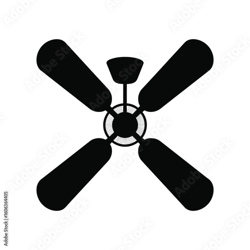 Black silhouette of a four blade ceiling fan