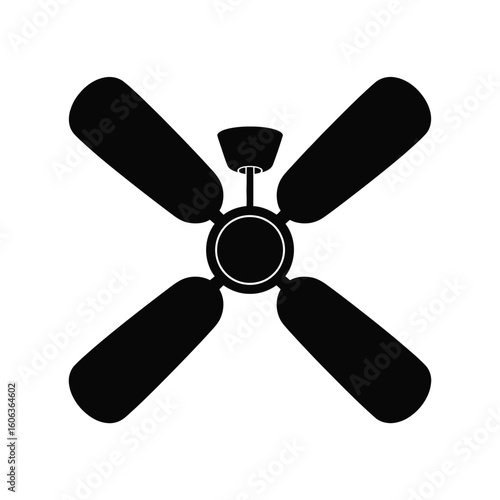 Black silhouette of a four blade ceiling fan