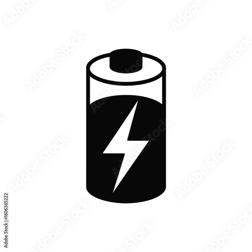 Black and white icon of a battery with a lightning bolt symbol