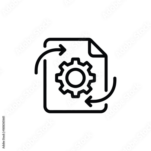 Document with gear and circular arrows representing workflow or process