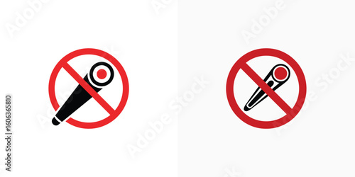 Two Prohibition Signs Featuring Black Stylus Pens with Red Circle on White Background