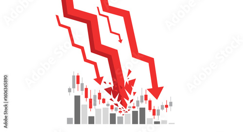 Stock Market Crash: Red Arrows Crashing Down on Financial Charts, Economic Downturn Concept