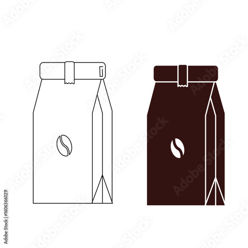 Coffee bag outline and Silhouette Icon, roasted beans packaging concept