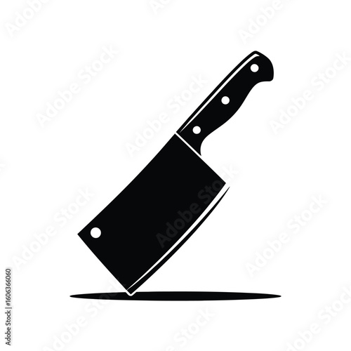 Black silhouette of a butcher cleaver knife on a white background