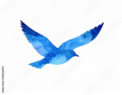Watercolor Bluebird in Flight Artistic Freedom and Serenity on White.