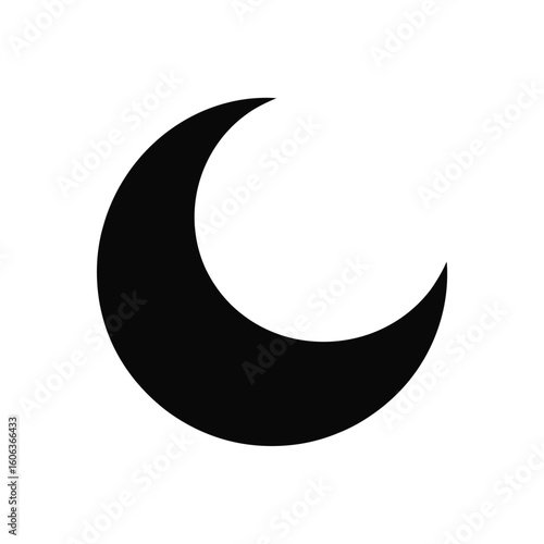 Simple black crescent moon silhouette on white background