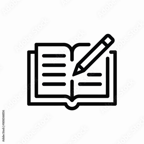 Open book with pencil writing on pages icon