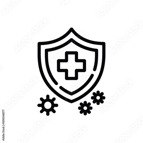 Shield with medical cross and virus icons representing health protection and disease prevention