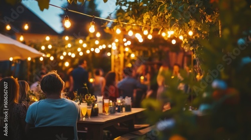 Backyard gathering at night