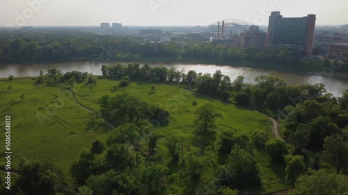 View of the river in the morning, the camera slightly goes right