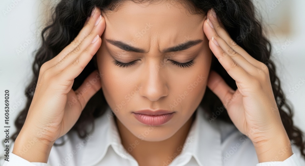 Fototapeta premium Close-up of a Young Woman Experiencing a Severe Headache or Migraine