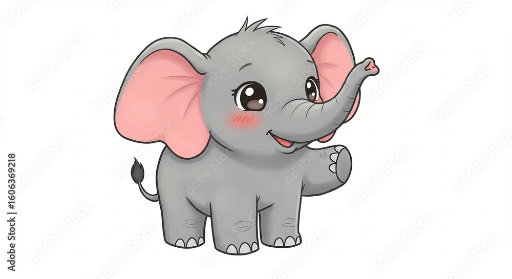 Fototapeta premium 可愛い象さん 優しい光浴びて微笑む 幸せなイラスト. AI Generated