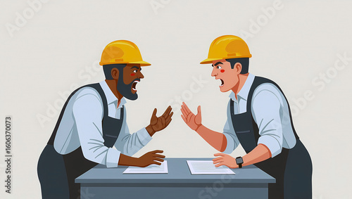 Conflict in the workplace,  employee arguing and fighting, conflict and angry office worker, argument or disagreement vector illustration. Colleagues having debate or misunderstanding