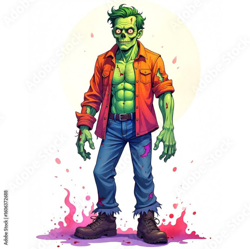 Halloween zombie with muscles and green color
