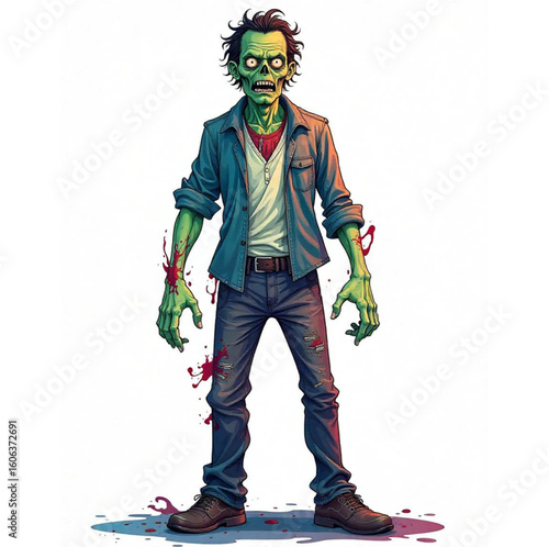 Halloween zombie with jeans and a shirt