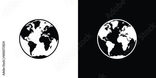Globe silhouette on split background, continents of North America and Europe